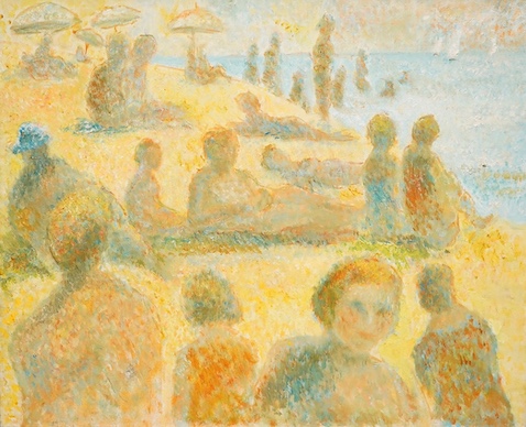 Isobel Knight Barnard, oil on canvas, Beach scene with figures, unsigned, 49 x 60cm. Condition - good